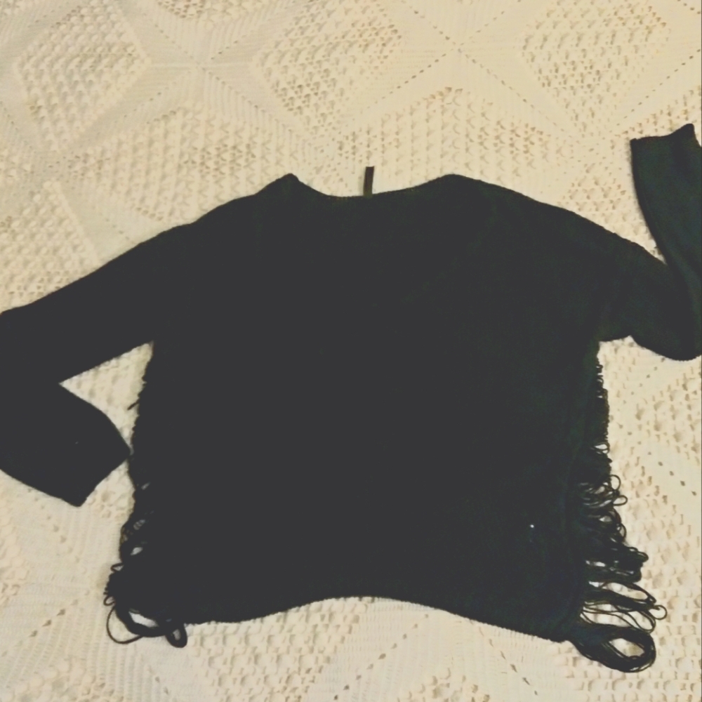 Black distressed knit sweater
